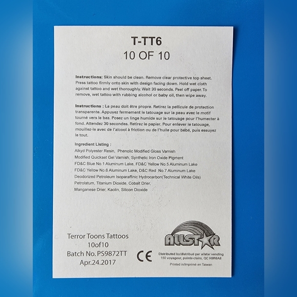 Set of 10 Terror Toons Temporary Tattoos, Cartoon Characters As Horror Stars - Picture 7 of 7